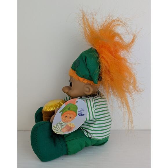 Vintage Russ Leprechaun Troll Doll w/Tag 8" Orange Hair Pot Of Gold St Patricks - Picture 2 of 6